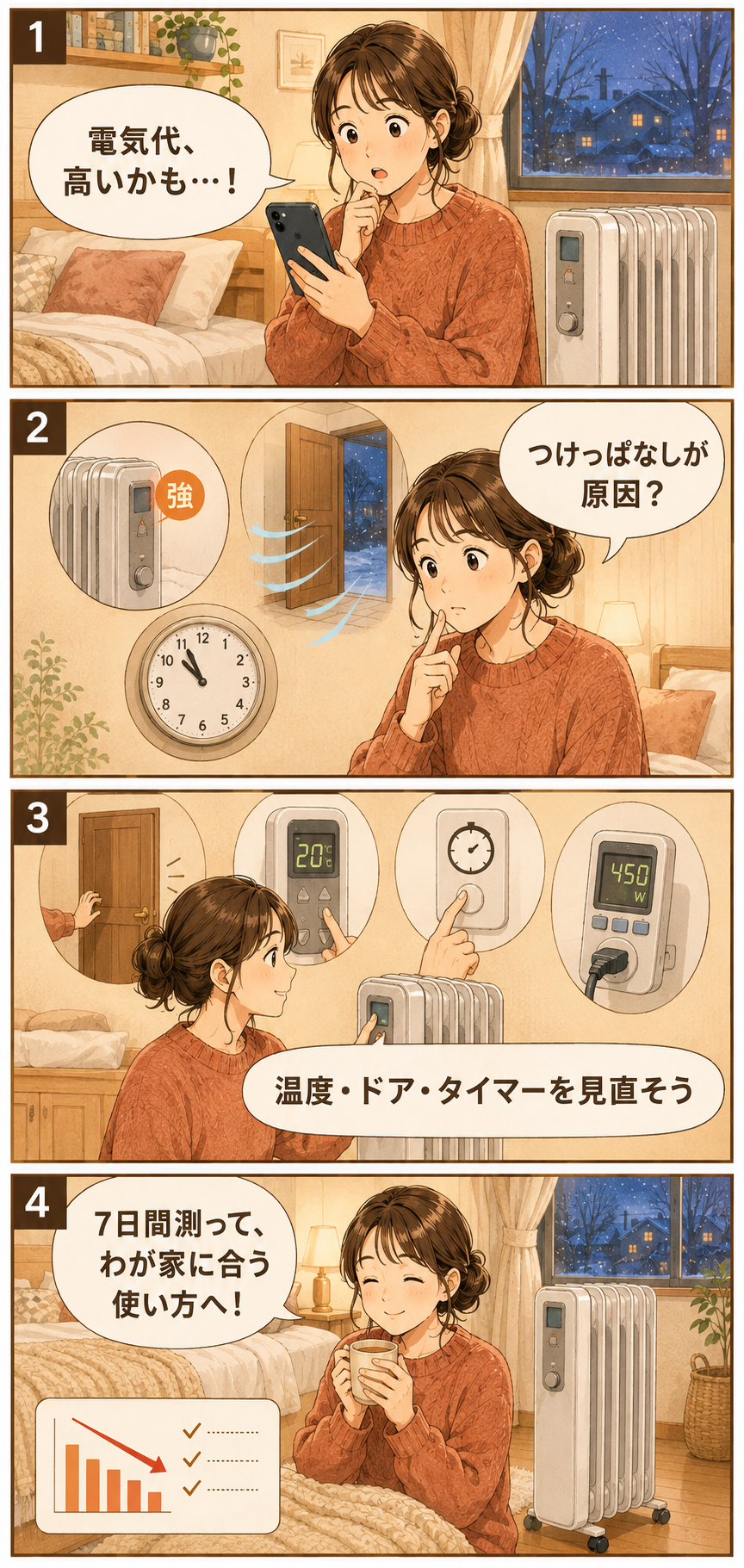 オイルヒーターの電気代は高い？7日間の検証と節約術のイメージ画像3