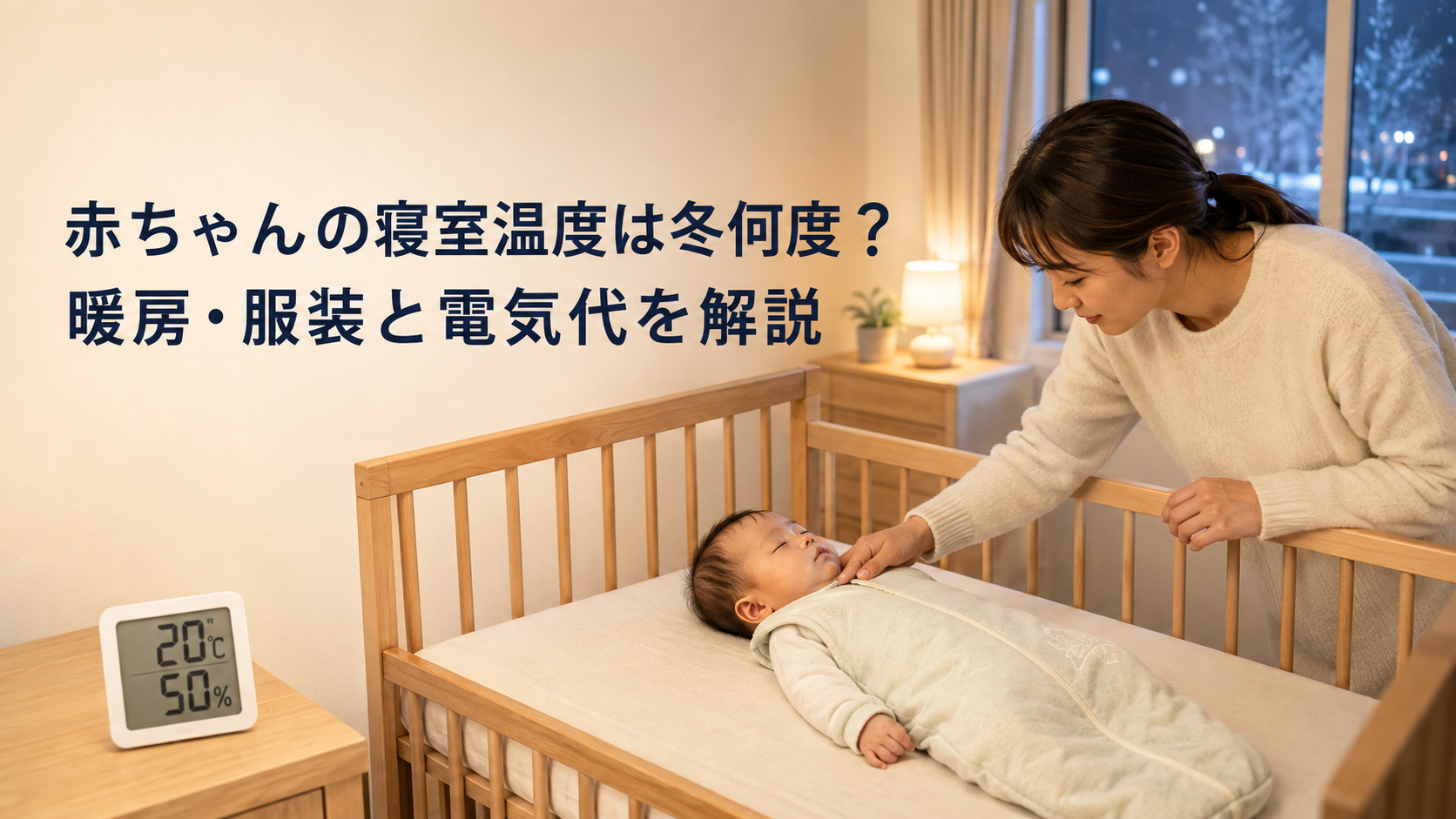 赤ちゃんの寝室温度は冬何度?暖房・服装と電気代を解説|冬の赤ちゃんの寝室温度は20℃前後を目安にするの解説画像