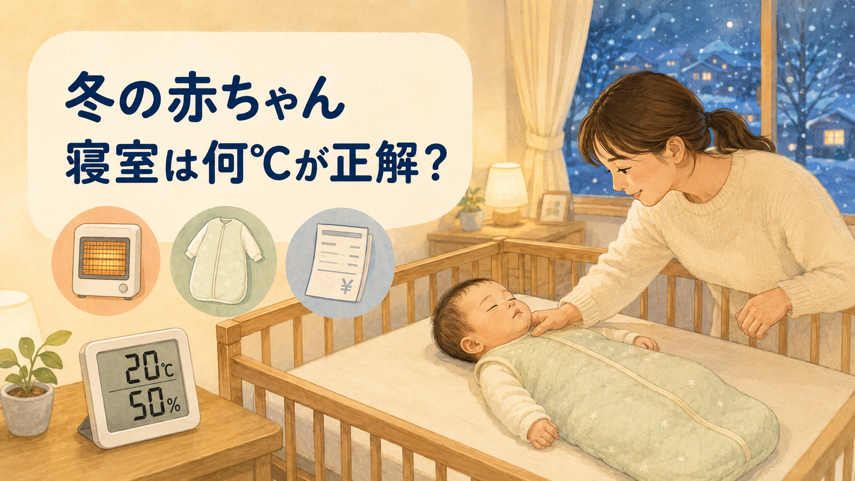 赤ちゃんの寝室温度は冬何度？暖房・服装と電気代を解説｜冬の赤ちゃんの寝室温度は20℃前後を目安にするの解説画像2