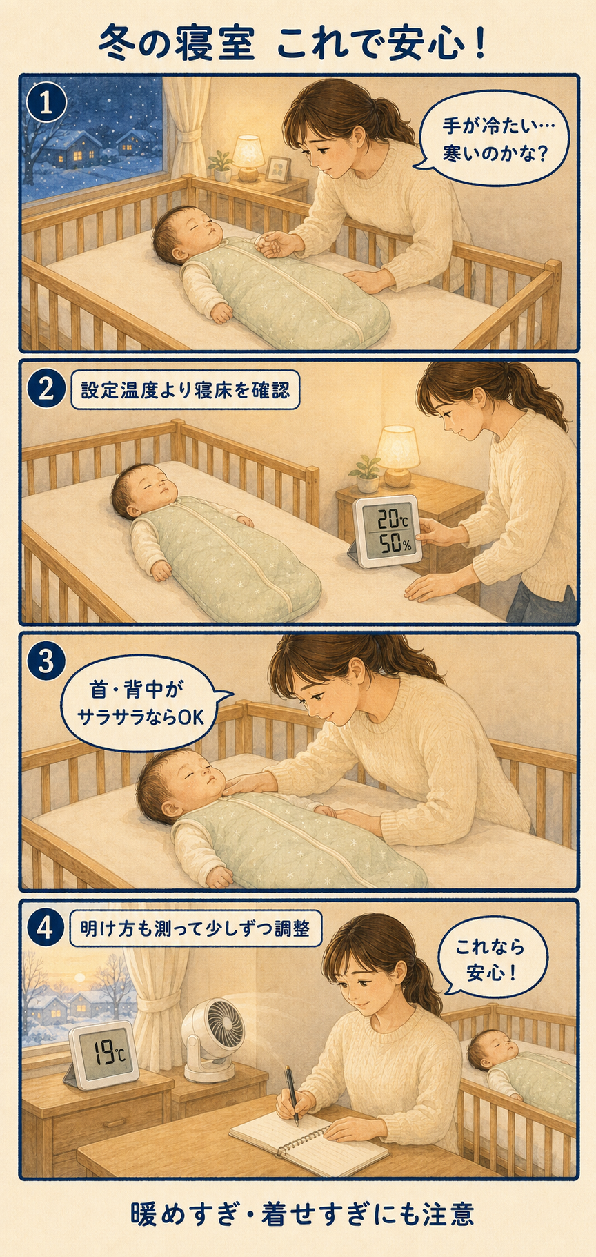 赤ちゃんの寝室温度は冬何度?暖房・服装と電気代を解説のイメージ画像3