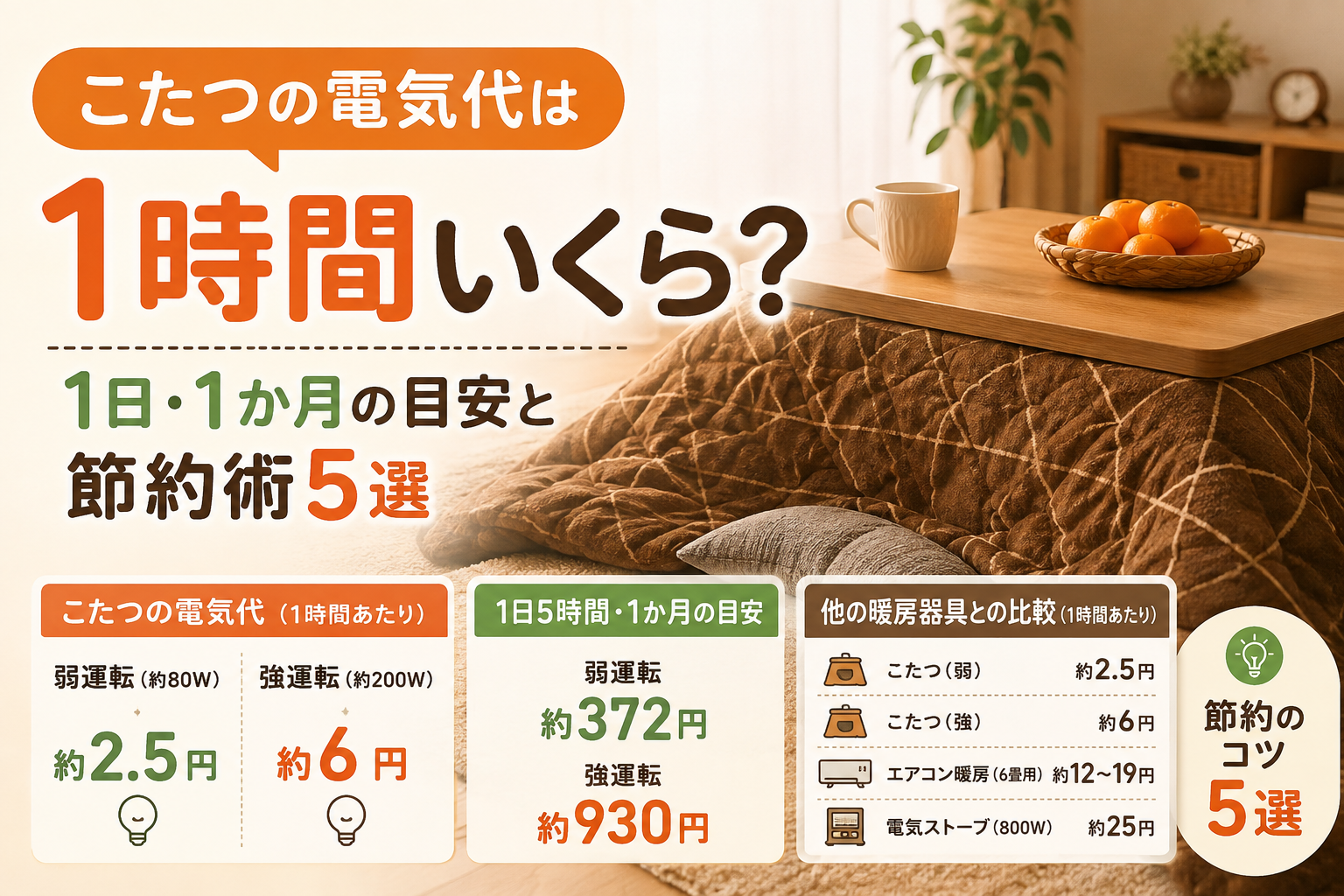 こたつの電気代のイメージ