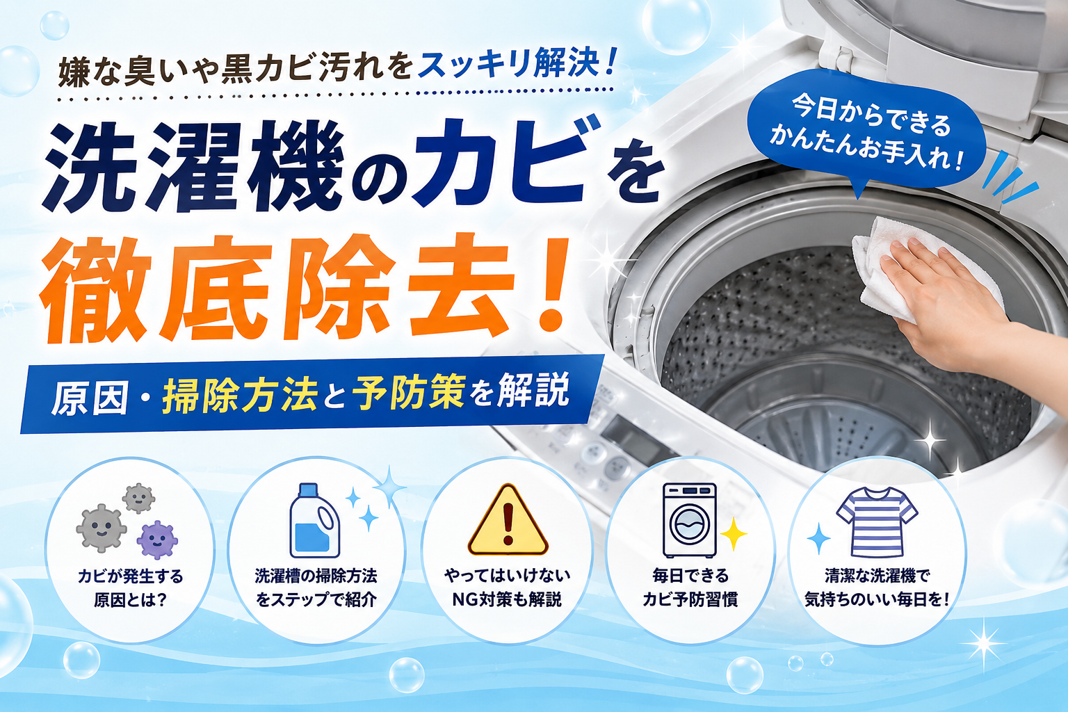 洗濯機のカビを徹底除去！原因・掃除方法と予防策を解説のイメージ画像