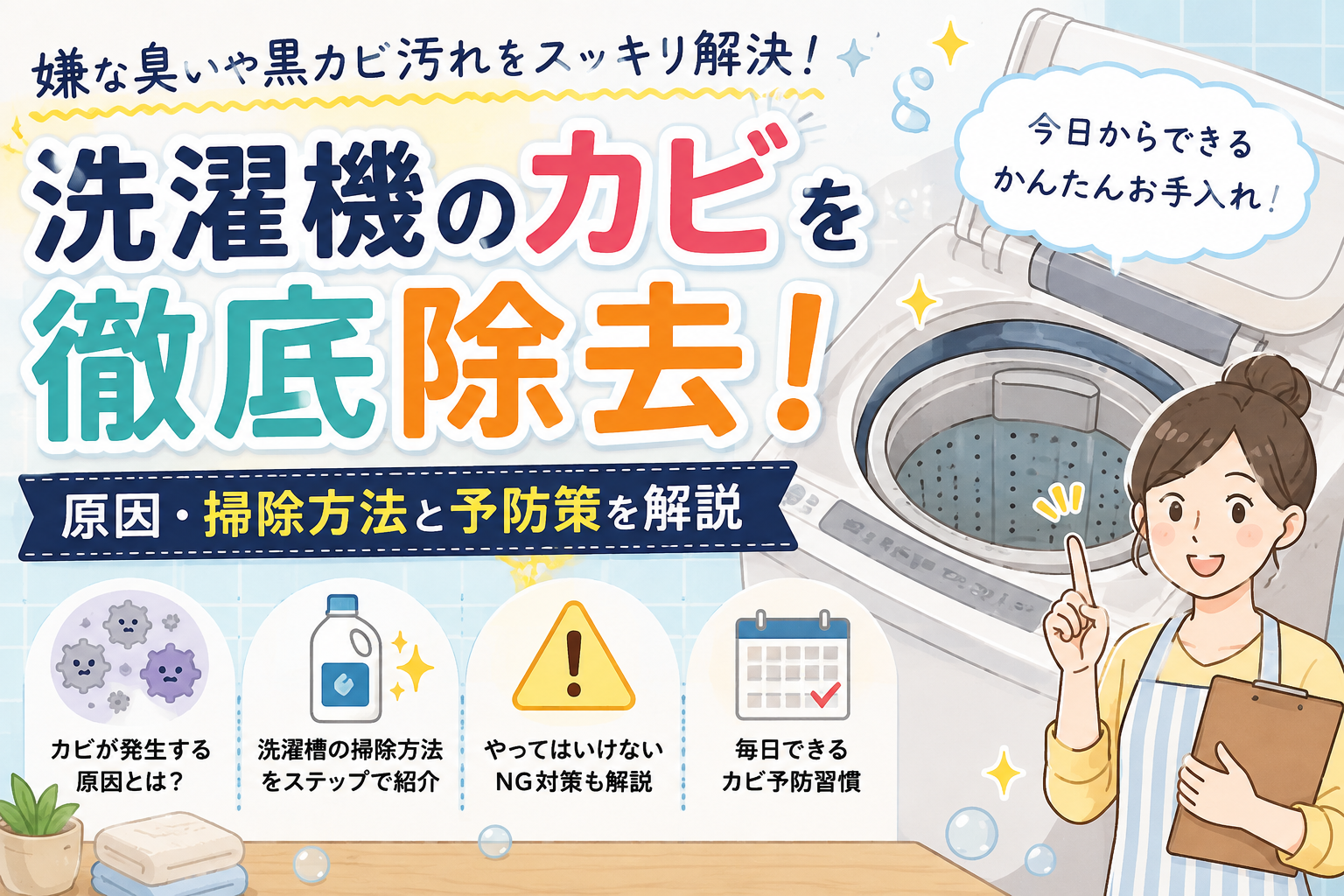 洗濯機のカビを徹底除去！原因・掃除方法と予防策を解説｜洗濯機にカビが発生する4つの原因の解説画像2