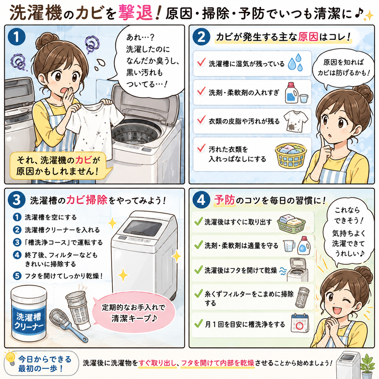 洗濯機のカビを徹底除去！原因・掃除方法と予防策を解説｜洗濯機にカビが発生する4つの原因の解説画像3