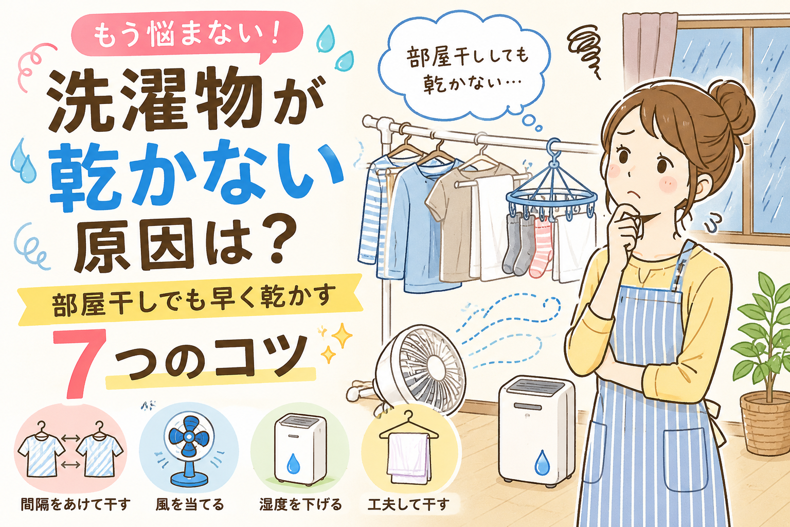 洗濯物が乾かない原因は？部屋干しでも早く乾かすコツ7選｜洗濯物が乾かない主な原因の解説画像2