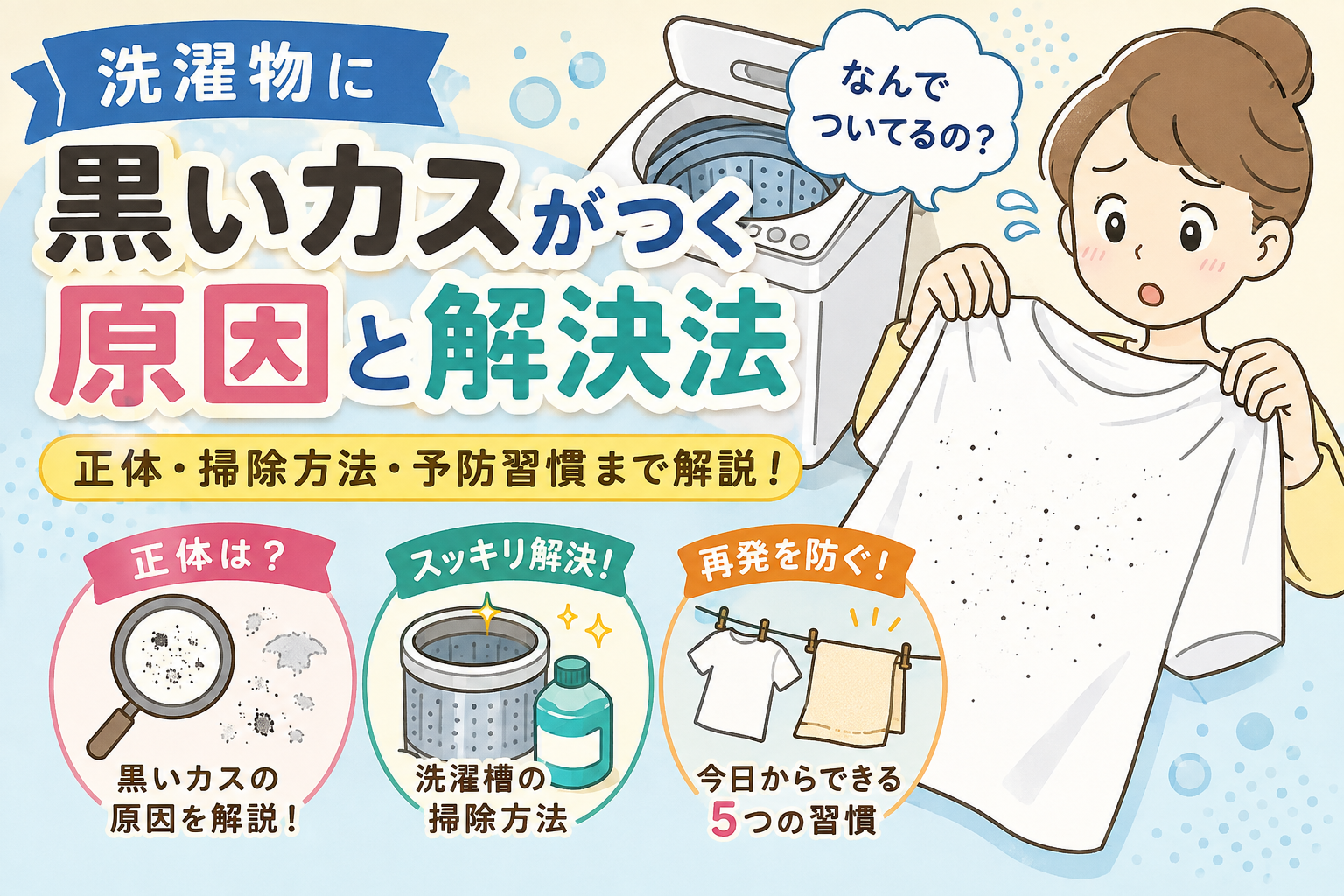 洗濯物に黒いカスが大量につく原因は？今すぐできる対処法｜洗濯物につく黒いカスの正体とは？の解説画像2