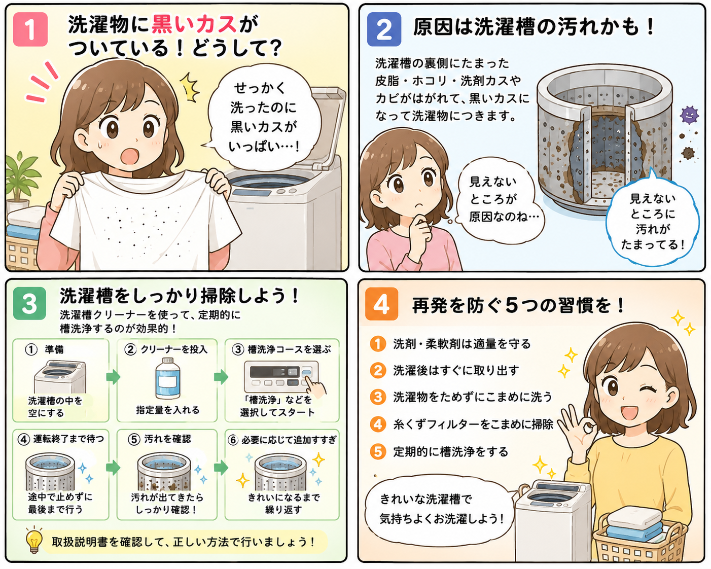 洗濯物に黒いカスが大量につく原因は？今すぐできる対処法｜洗濯物につく黒いカスの正体とは？の解説画像3