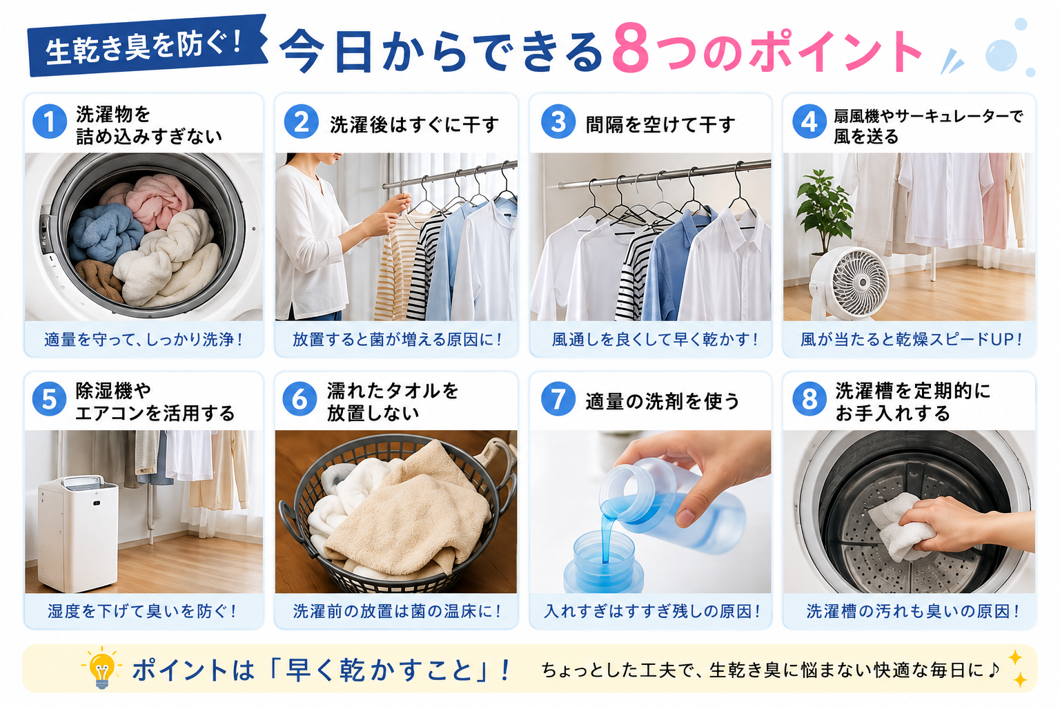 洗濯物の生乾き臭いを消す方法|原因と今すぐできる対策を徹底解説
