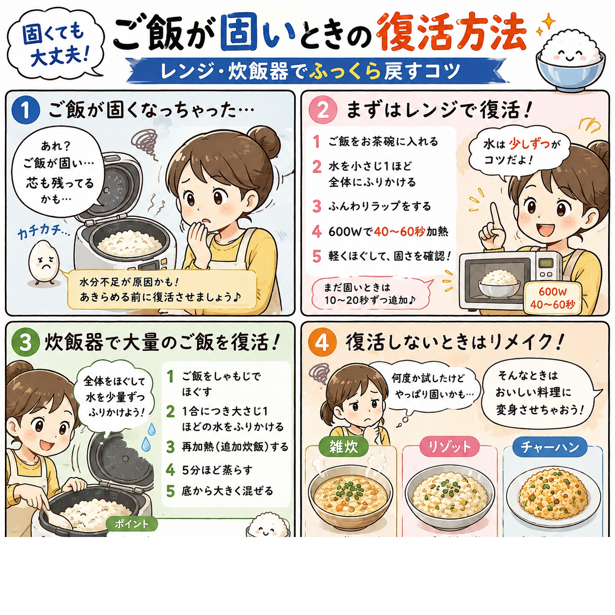 ご飯が固いときの復活方法｜レンジ・炊飯器でふっくら戻すコツのイメージ画像3