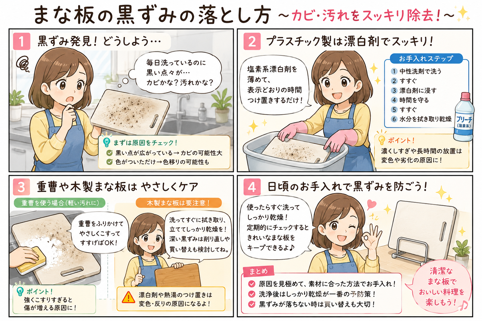 まな板の黒ずみの落とし方｜カビ・汚れをスッキリ除去する方法｜まな板の黒ずみはなぜできる？まず原因を確認の解説画像3