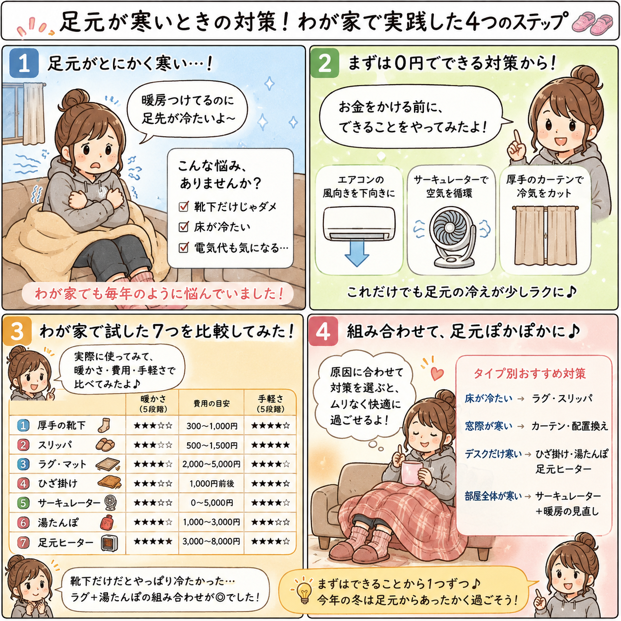 足元が寒いときの対策7選｜原因別・予算別にわが家で試して比較のイメージ画像3