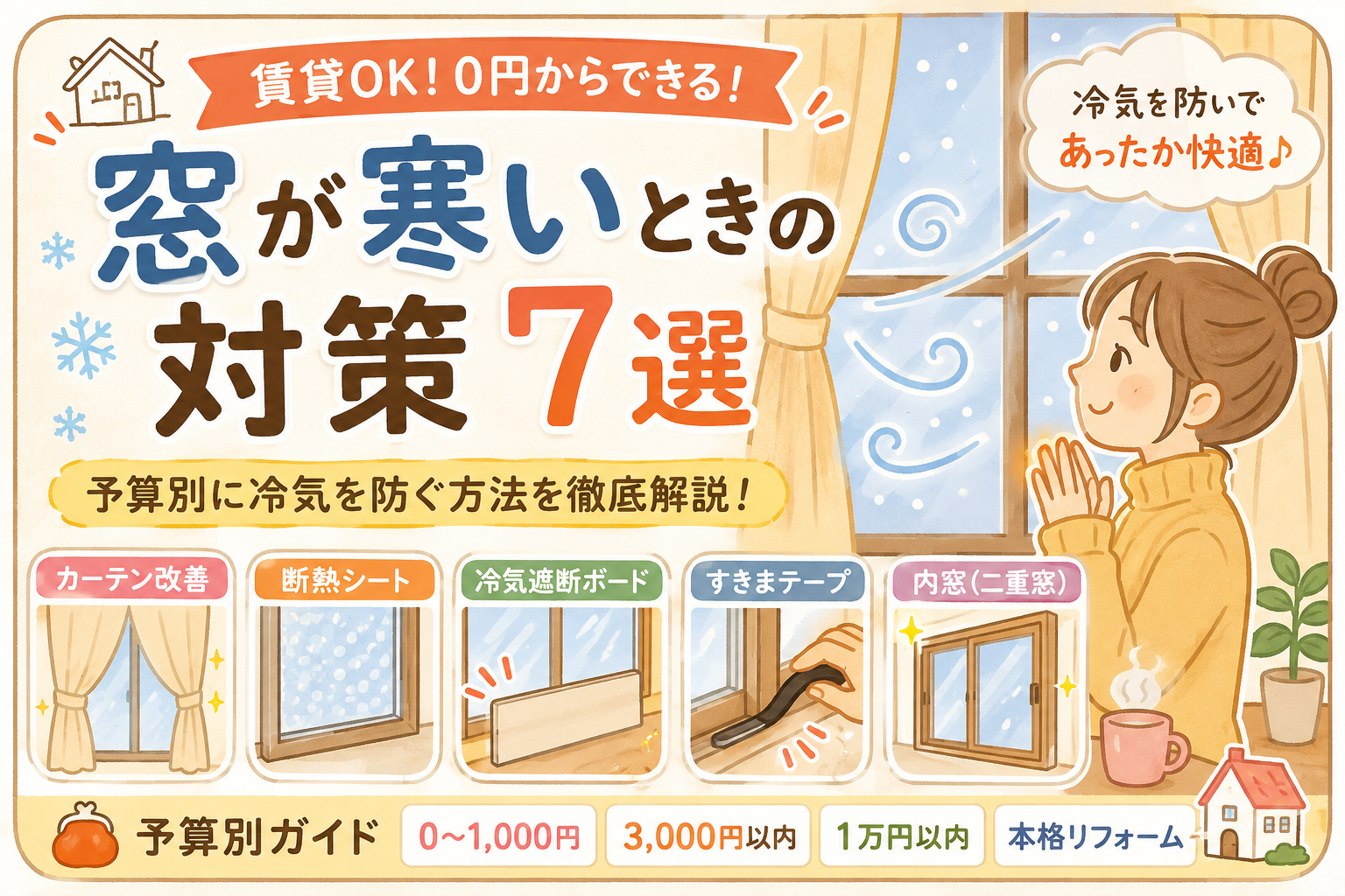 窓が寒いときの対策7選｜賃貸OK・予算別に冷気を防ぐ方法｜なぜ窓の近くはこんなに寒い？まず原因を知ろうの解説画像2
