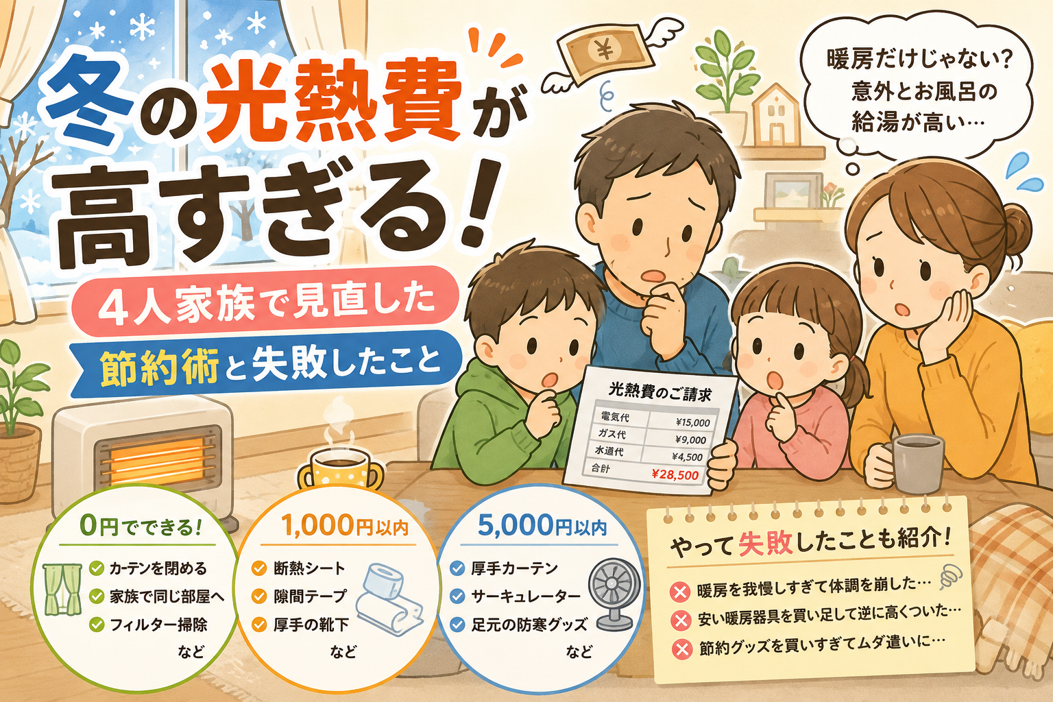 冬の光熱費が高すぎる！4人家族で見直した節約術と失敗したこと｜冬の光熱費が高いのはなぜ？原因は暖房だけじゃないの解説画像2