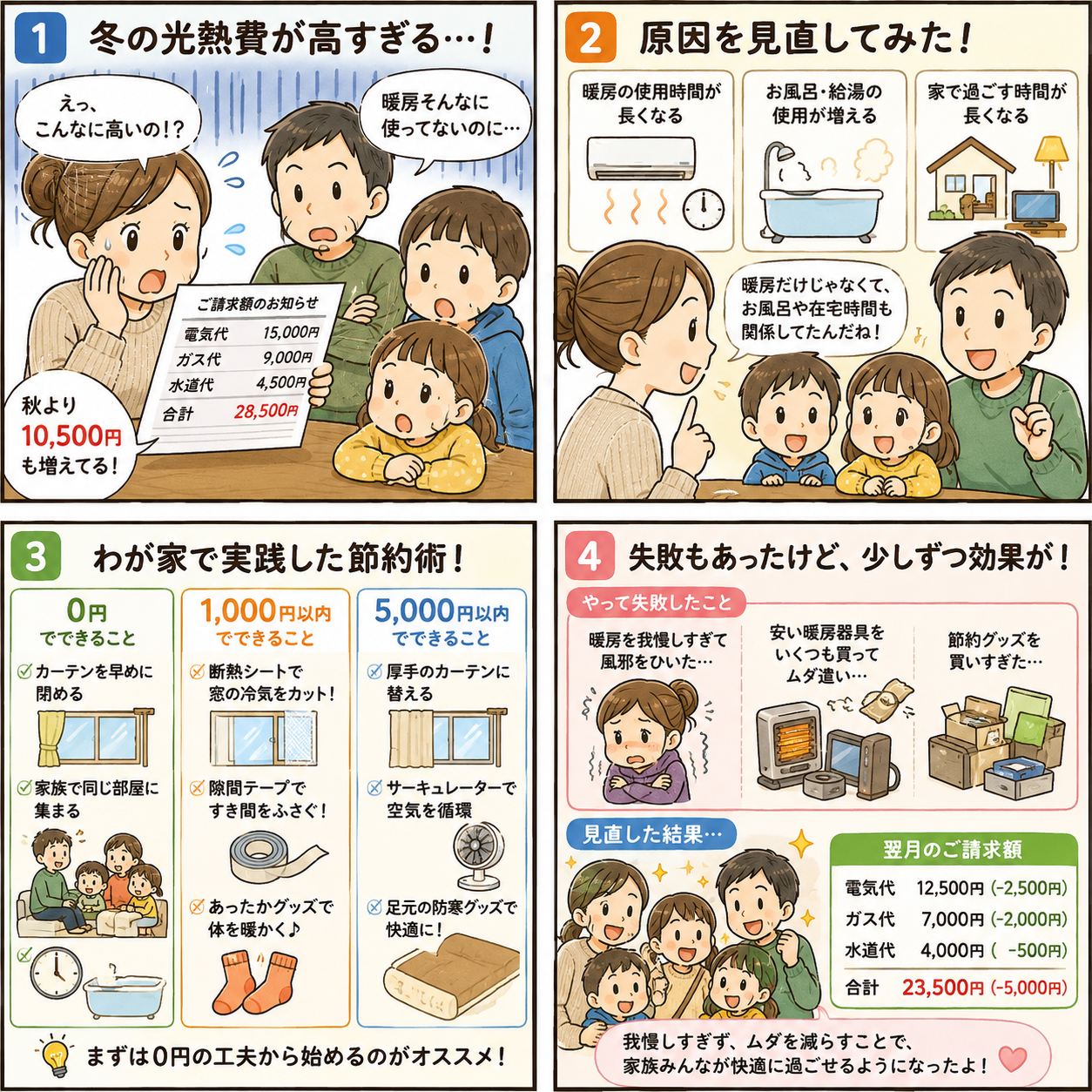 冬の光熱費が高すぎる！4人家族で見直した節約術と失敗したことのイメージ画像3