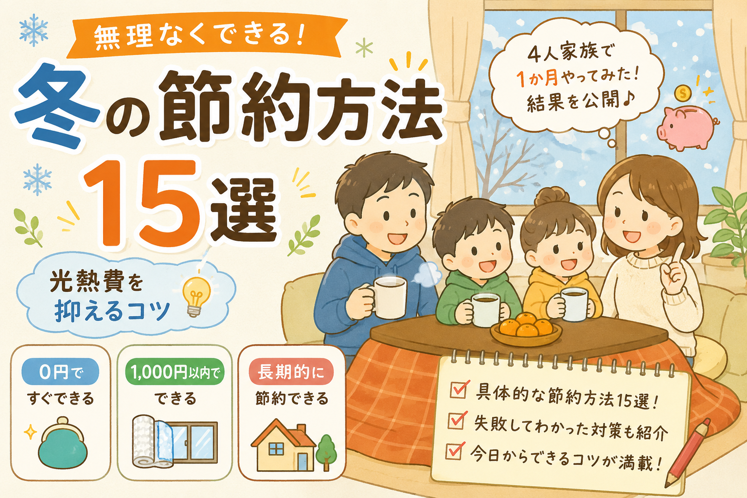# 冬の節約方法15選！4人家族で1か月試した光熱費を抑えるコツ｜冬の節約は暖房と給湯から見直そうの解説画像2
