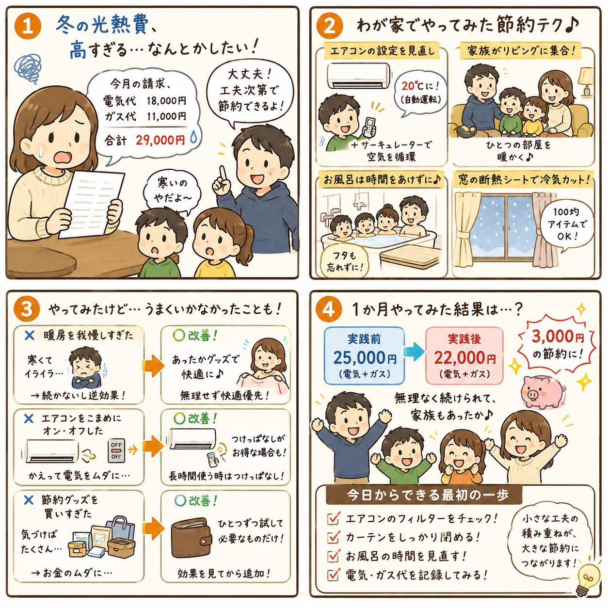 # 冬の節約方法15選！4人家族で1か月試した光熱費を抑えるコツ｜冬の節約は暖房と給湯から見直そうの解説画像3