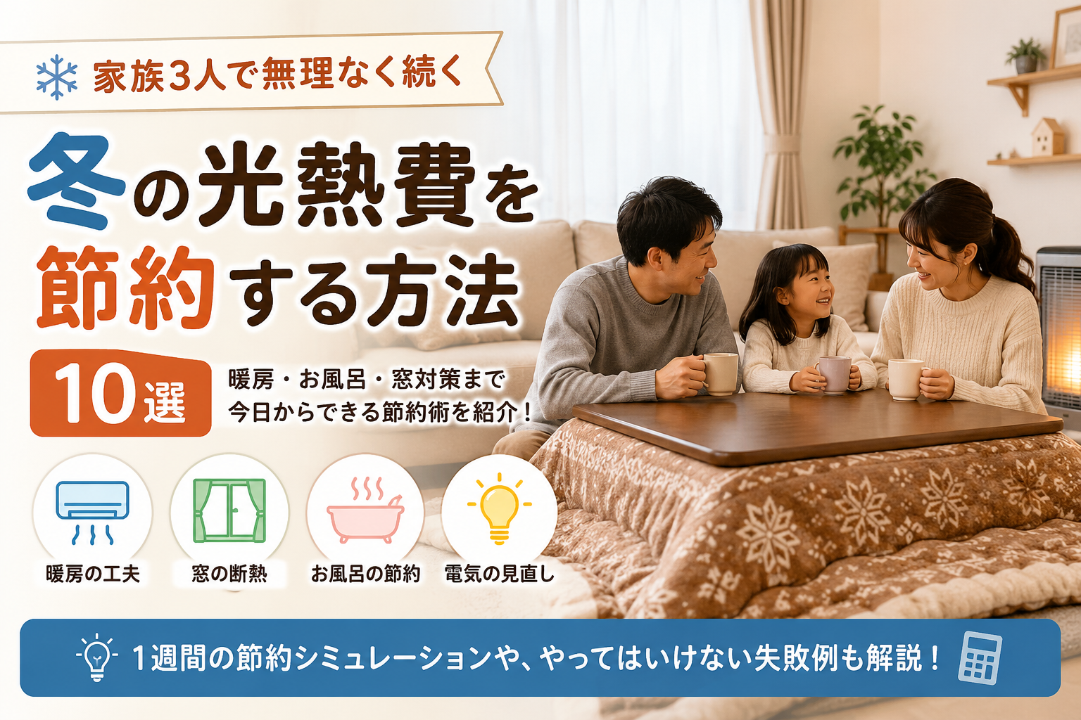 冬の光熱費を節約する方法｜家族3人で無理なく続く節約術10選｜冬の光熱費が高くなるのはなぜ？の解説画像