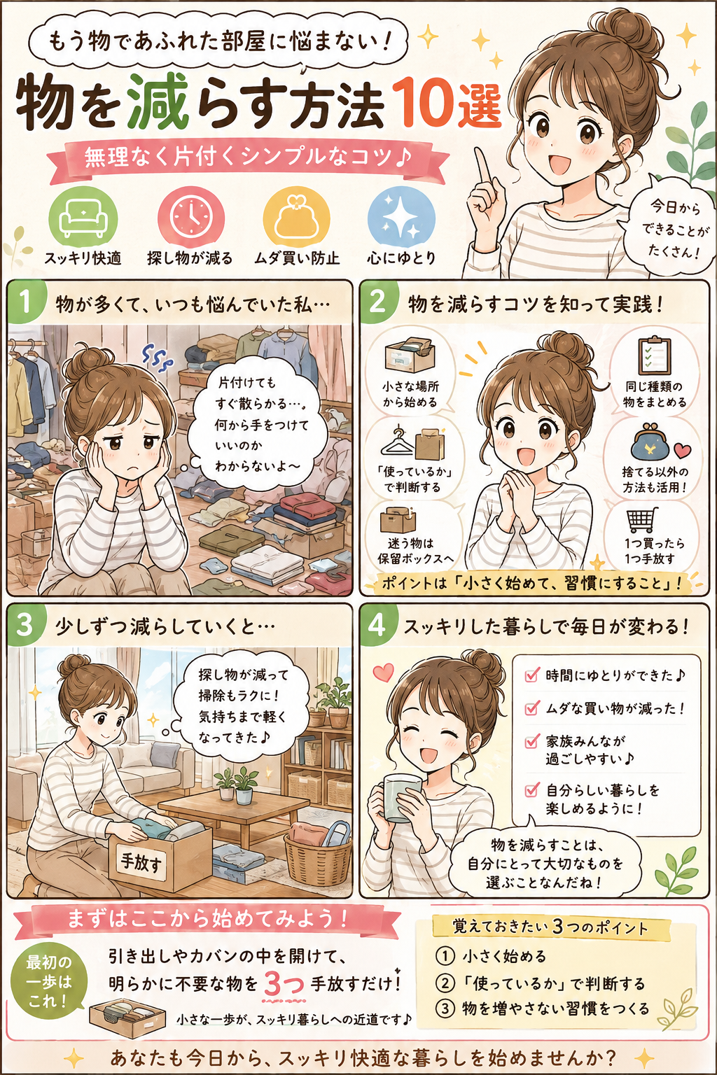 物をへらす4コマ