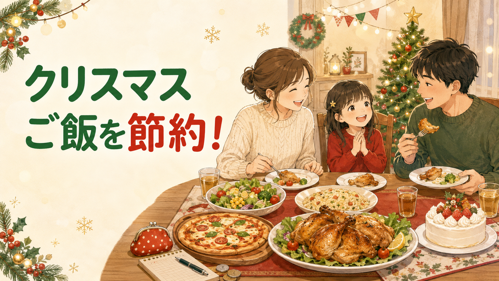 クリスマスご飯を節約!3人家族の予算別献立と買い物のコツのイメージ画像