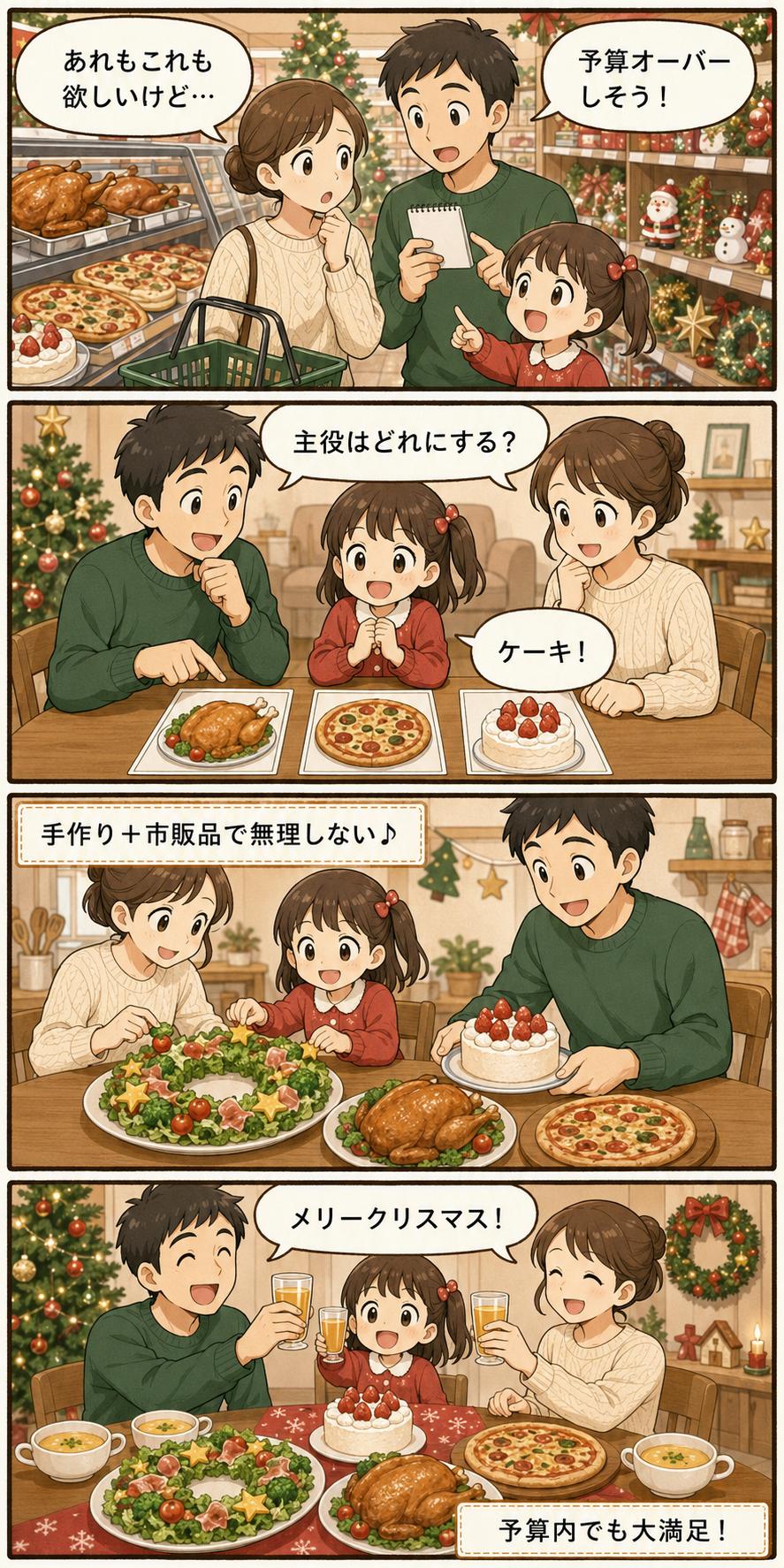 クリスマスパーティーを節約！3人家族の予算別献立のイメージ画像3