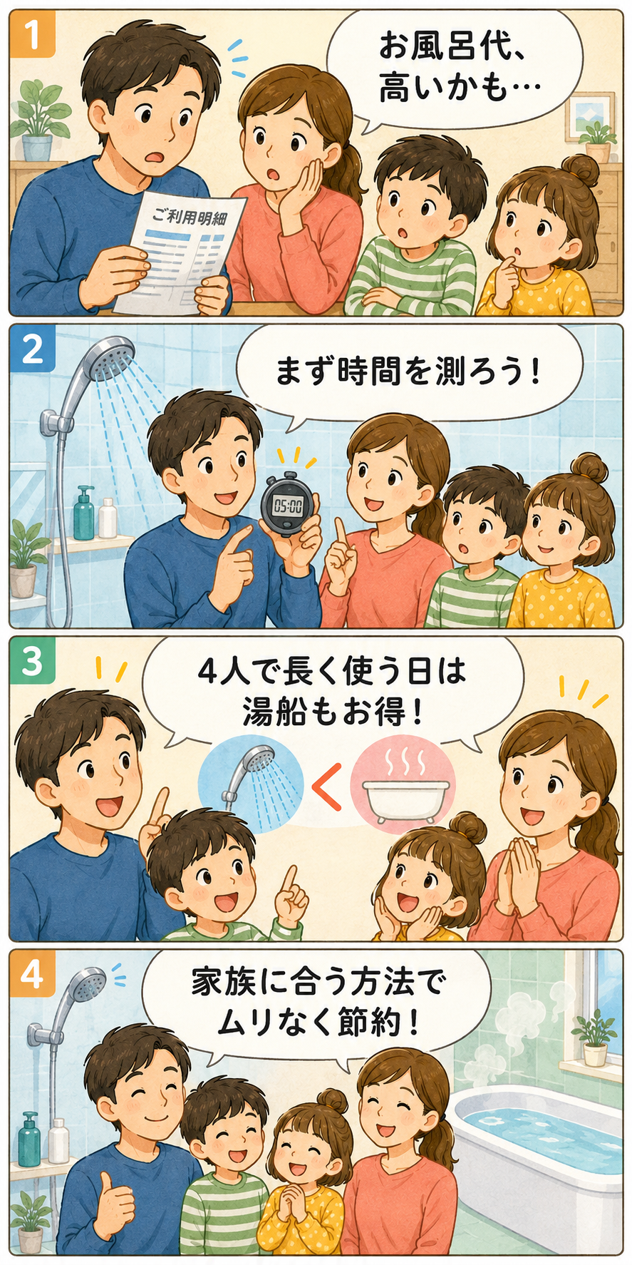 シャワーとお風呂はどっちが節約?4人家族の実測比較のイメージ画像3