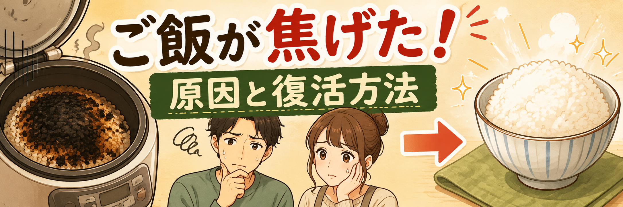 焦げたご飯の原因と復活方法のヘッダー画像