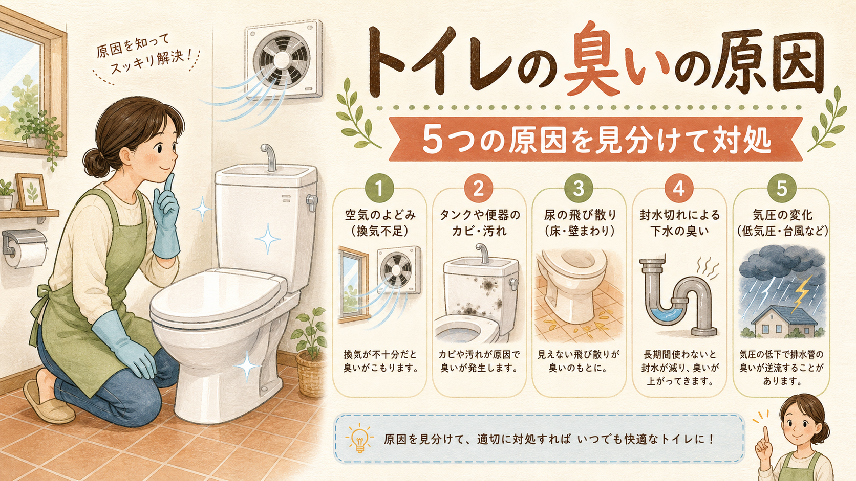 トイレの臭いの5つの原因を解説する画像