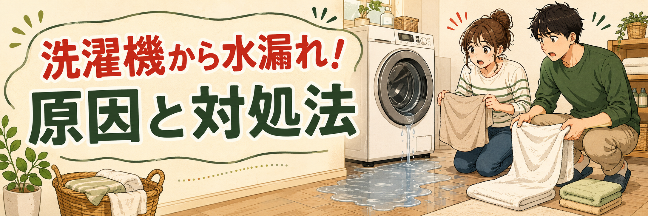 洗濯機の水漏れ原因と対処法のヘッダー画像